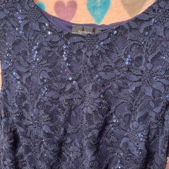 Formal Evening Lace Dress Navy Sleeveless R&M Richards 14W - Picture 3 of 5